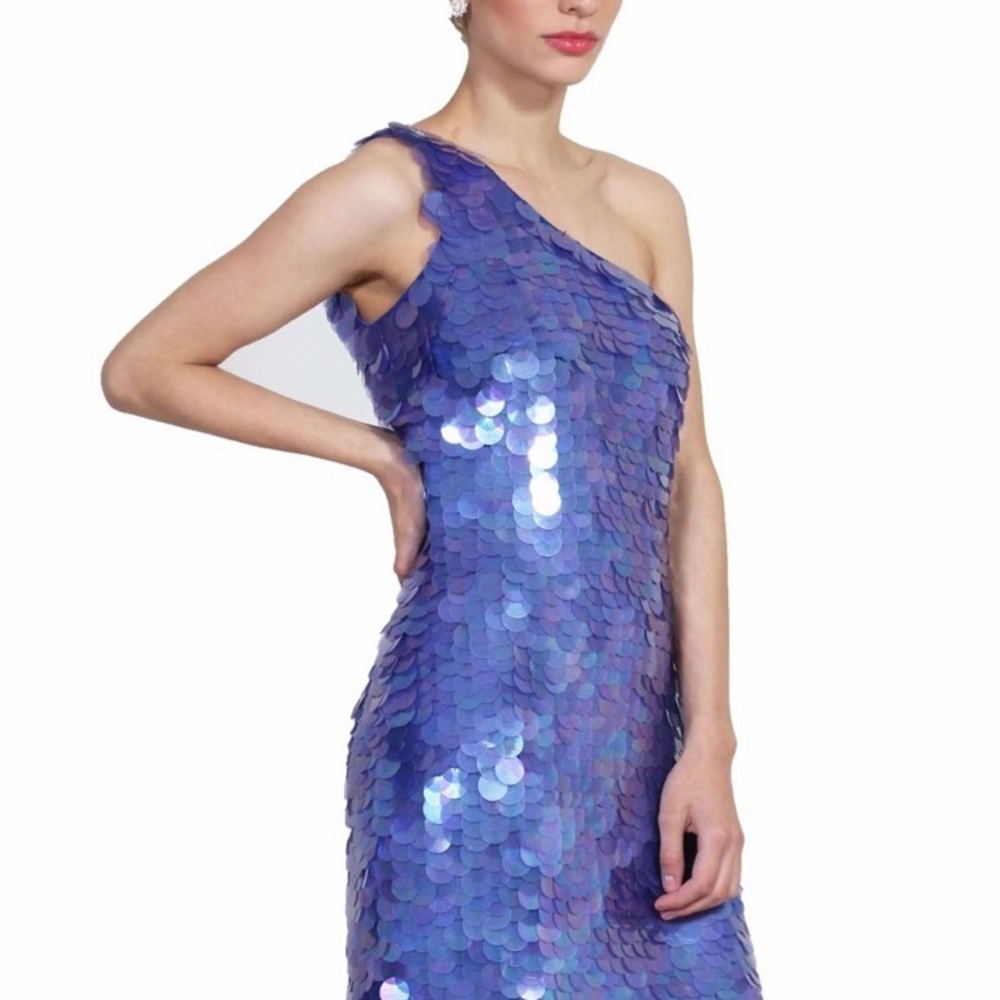 Aidan Mattox one shoulder fish scale cocktail dress